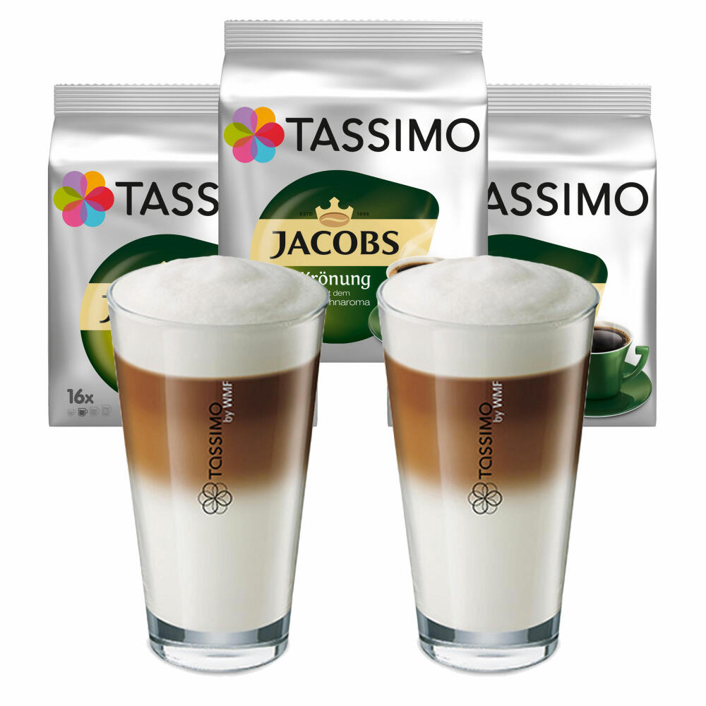Tassimo Jacobs Krönung Geschenkset mit Glas, 5-tlg., Kaffee, Arabica, Kaffeekapsel gemahlenen Röstkaffee T-Discs