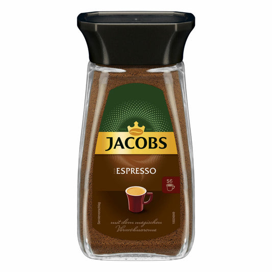 Jacobs Espresso, Löslicher Kaffee, Instantkaffee, Instant Kaffee, Löskaffee, Glas, 6 x 100 g