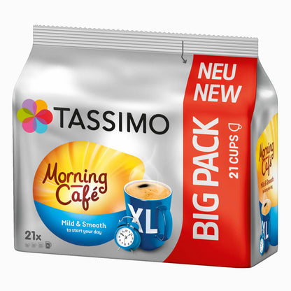 Tassimo Morning Café Mild XL, Frühstücks Kaffee, Morgen Kaffeekapsel, Gemahlener Röstkaffee, 21 T-Discs