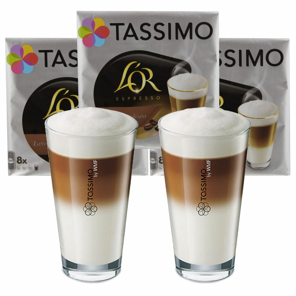 Tassimo LOr Espresso Latte Macchiato Geschenkset mit Glas, 5-tlg., Kaffee, Kaffeekapsel, T-Disc, Milchkaffee,