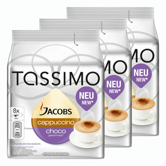 Tassimo Jacobs Cappuccino Choco, Kaffee, Milchkaffee, Kakao, Schoko Geschmack, Kapsel, 24 T-Discs