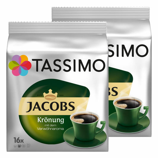 Tassimo Jacobs Krönung, Kaffee, Arabica, Kaffeekapsel, gemahlener Röstkaffee, 2er Pack, 2 x 16 T-Discs
