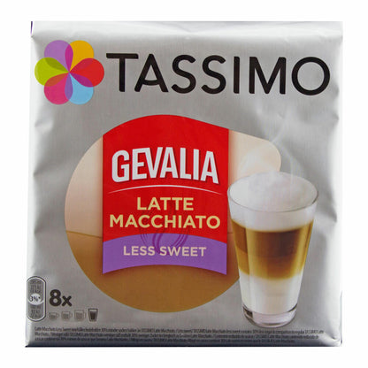 Tassimo Gevalia Latte Macchiato Less Sweet, Weniger Süß, Gemahlener Röstkaffee, Kaffeekapsel, 32 T-discs / 16 Portionen