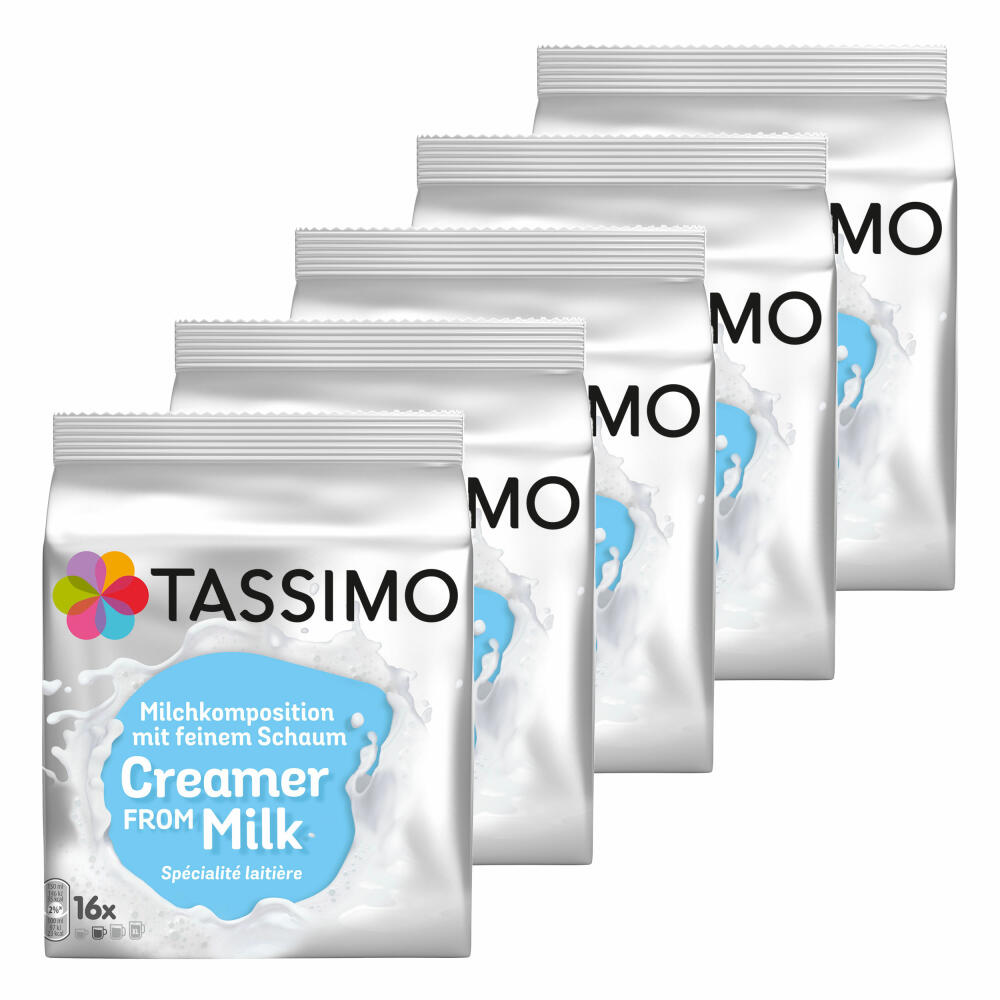 Tassimo Milchkomposition, Kaffee, Milchkapsel, Milchschaum, 5er Pack, 5 x 16 T-Discs