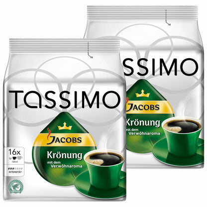 Tassimo Jacobs Krönung, Kaffee, Arabica, Kaffeekapsel, gemahlener Röstkaffee, 2 x 16 T-Discs