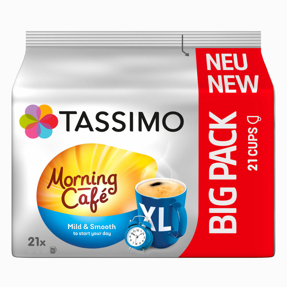Tassimo Morning Café Mild XL, 5er Pack, Frühstücks Kaffee, Morgen Kaffeekapsel, Gemahlener Röstkaffee, 105 T-Discs