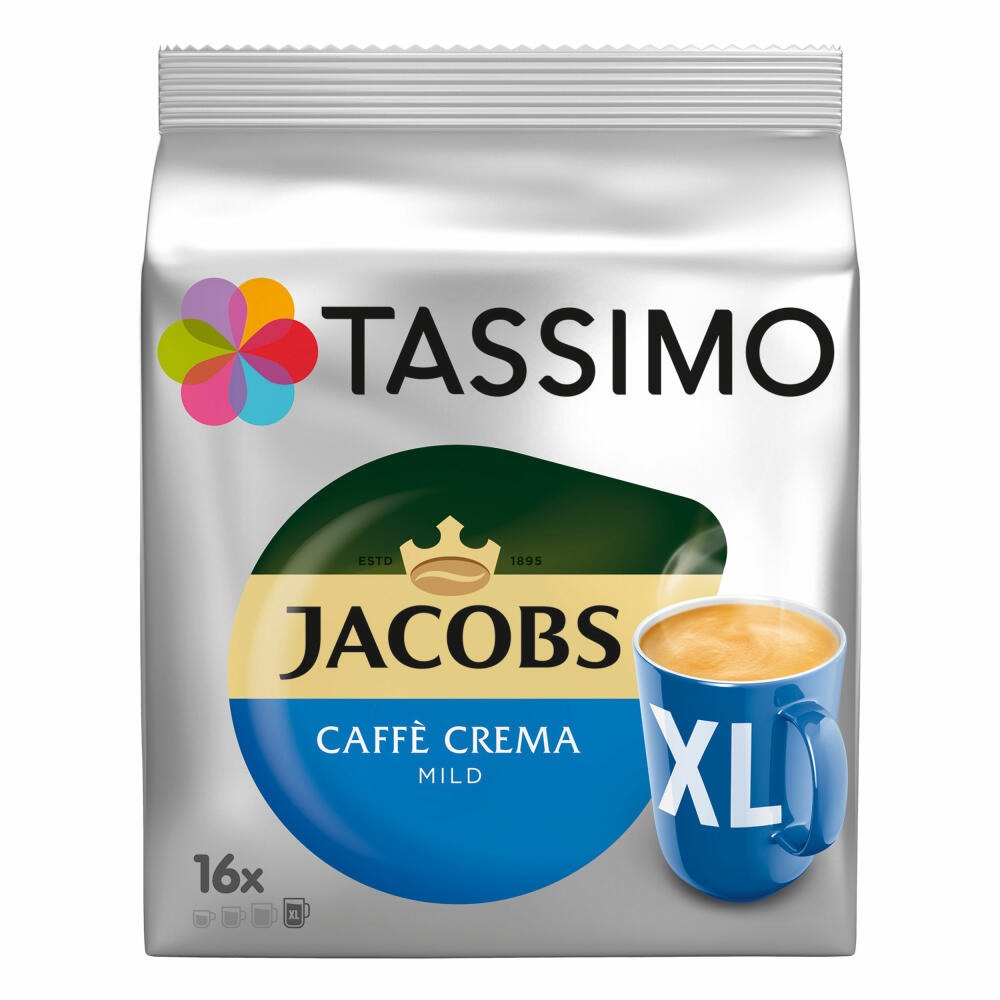 Tassimo Jacobs Caffè Crema mild XL, Kaffee Kapsel, Kaffeekapsel, gemahlener Röstkaffee, 3x16 (48) T-Discs