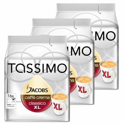 Tassimo Jacobs Caffè Crema Classico XL Kaffee Kaffeekapsel gemahlener Röstkaffee 3er Pack 3 x 16 T-Discs