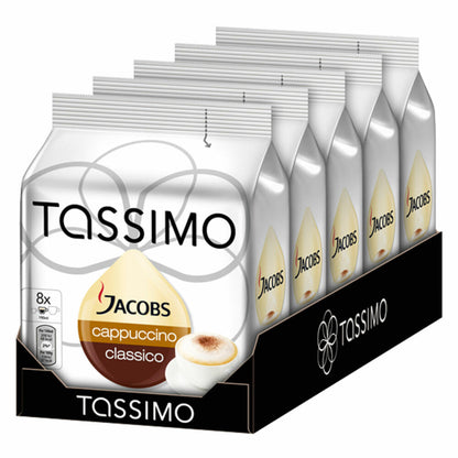 Tassimo Jacobs Cappuccino, Kaffee, Kaffeekapsel, gemahlener Röstkaffee, 5 x 16 T-Discs (40 Portionen)
