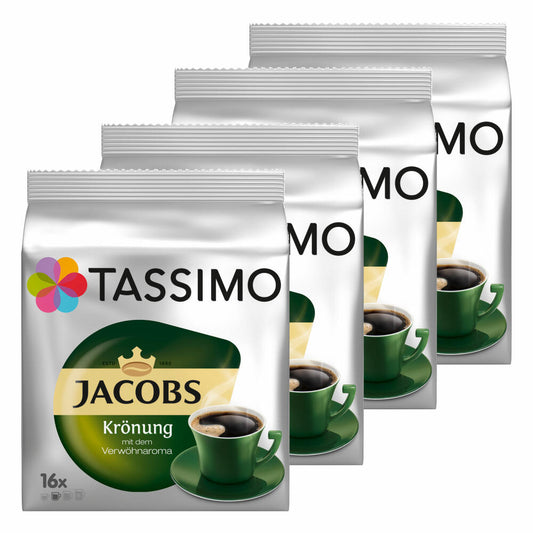 Tassimo Jacobs Krönung, Kaffee, Arabica, Kaffeekapsel, gemahlener Röstkaffee, 4er Pack, 4 x 16 T-Discs
