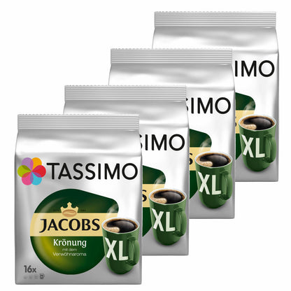 Tassimo Jacobs Krönung XL Kaffee Arabica Kaffeekapsel gemahlener Röstkaffee 4er Pack 4 x 16 T-Discs