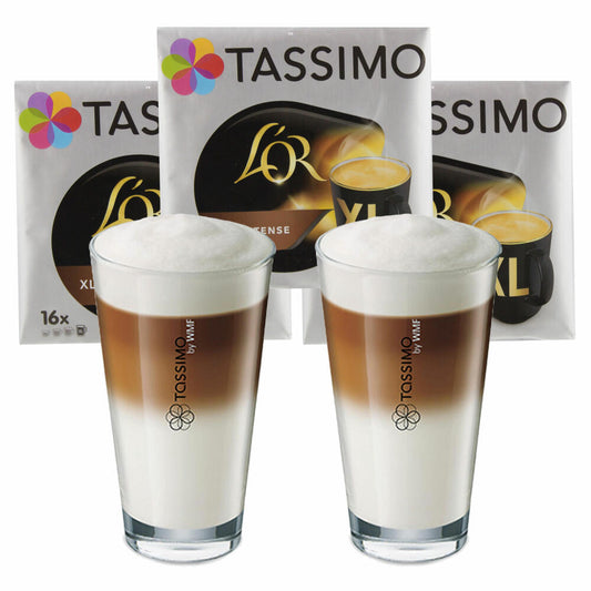 Tassimo L'Or XL Intense Geschenkset mit Glas, 5-tlg., Kaffee, Kaffeekapsel, Gemahlener Röstkaffee, T-Discs