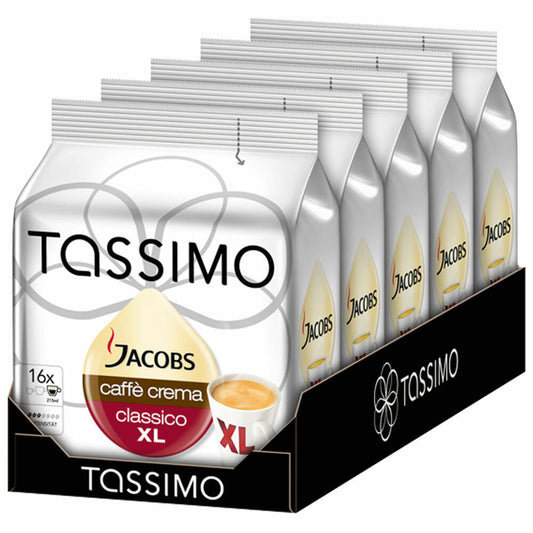 Tassimo Jacobs Caffè Crema Classico XL Kaffee Kaffeekapsel gemahlener Röstkaffee 5er Pack 5 x 16 T-Discs