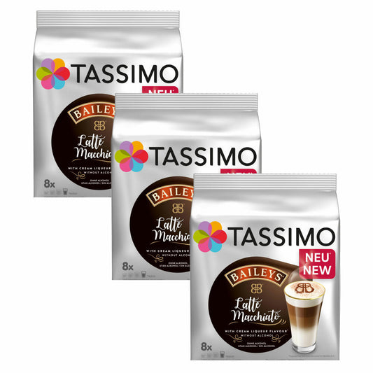 Tassimo Latte Macchiato Baileys, 3er Pack, Kaffee mit Sahnelikšraroma, Kaffeekapsel, Milchkaffee, 24 T-Discs / Portionen