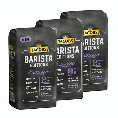 Jacobs Barista Editions Espresso, Bohnenkaffee, ganze Bohnen, Röstkaffee, Kaffeebohnen, 3 x 1000 g