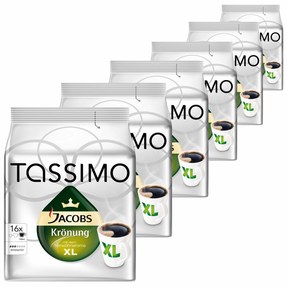 Tassimo Jacobs Krönung XL, Kaffee, Arabica, Kaffeekapsel, gemahlener Röstkaffee, 6er Pack, 6 x 16 T-Discs