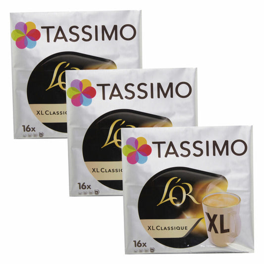 Tassimo L'Or XL Classique, 3er Pack, Kaffee, Kaffeekapsel, Gemahlener Ršstkaffee, 48 T-Discs