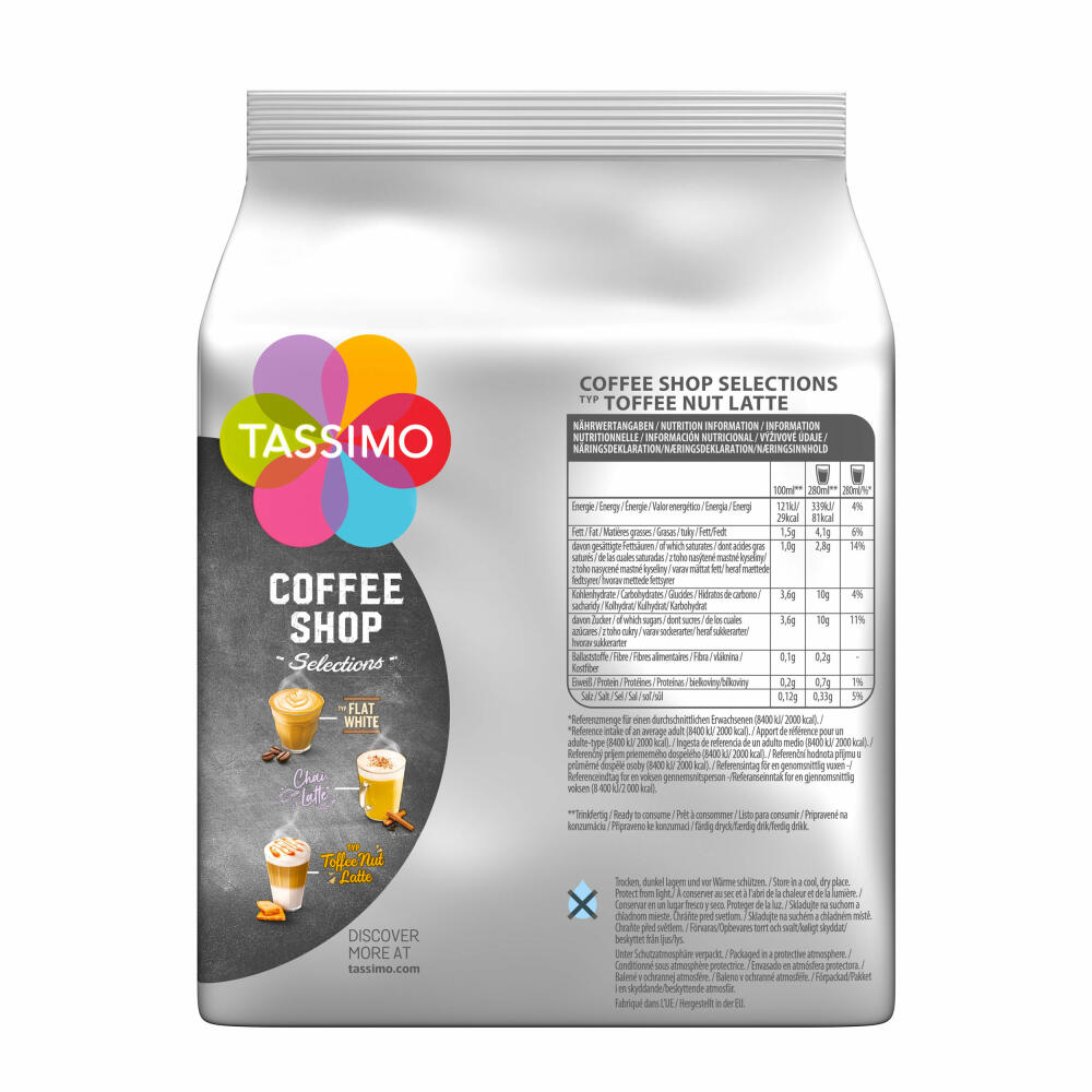 Tassimo Toffee Nut Latte 4er Set, Coffee Shop Selections, Karamell-Geschmack, 64 T-Discs / 32 Portionen