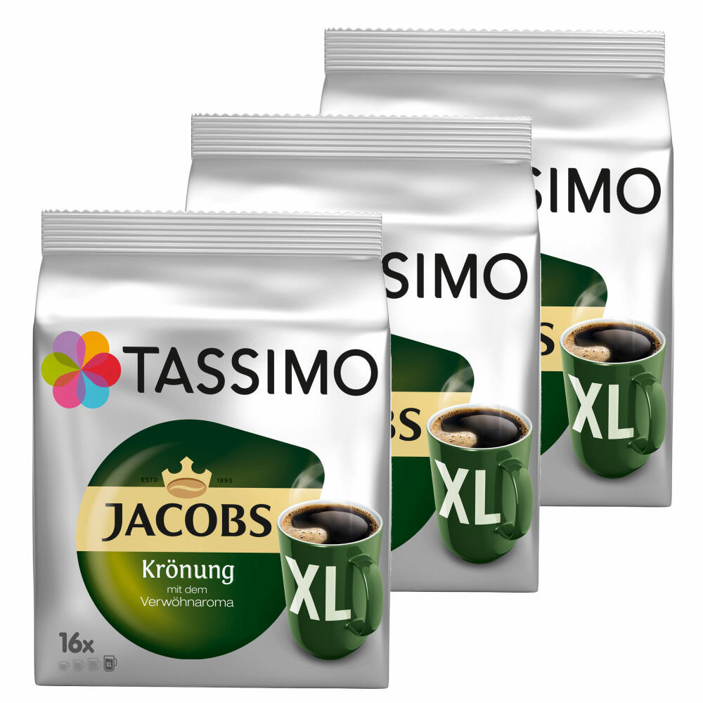 Tassimo Jacobs Krönung XL Kaffee Arabica Kaffeekapsel gemahlener Röstkaffee 3er Pack 3 x 16 T-Discs
