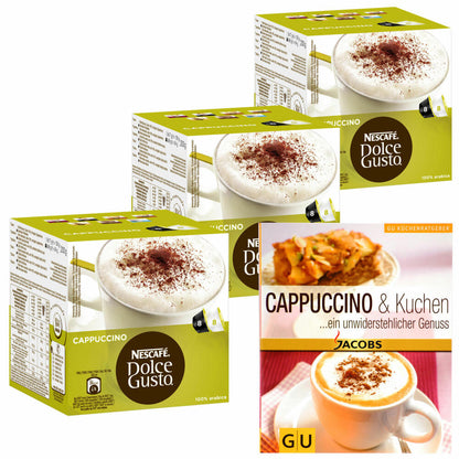 Dolce Gusto Cappuccino Geschenkset für Weihnachten: 3 x 16 Cappuccino Kapseln + Gratis Küchenratgeber