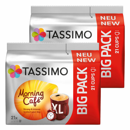 Tassimo Morning Cafe XL, 2er Pack, Frühstücks Kaffee, Morgen Kaffeekapsel, Gemahlener Röstkaffee, 42 T-Discs