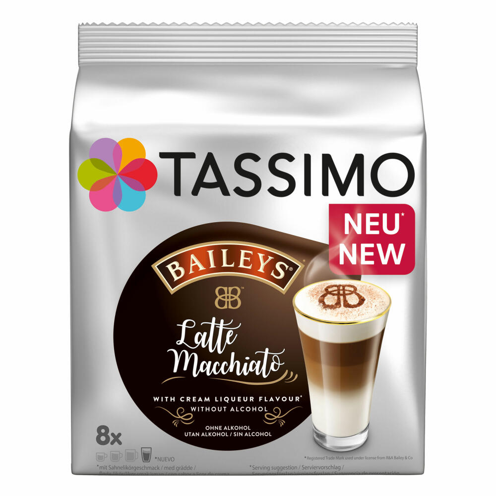Tassimo Latte Macchiato Baileys, Kaffee mit Sahneliköraroma, Kaffeekapsel, T-Disc, Milchkaffee, 40 Portionen