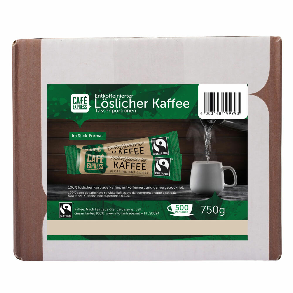 Café Express Kaffeesticks entkoffeiniert, löslicher decaf Kaffee, Instantkaffee, 500 x 1.5 g