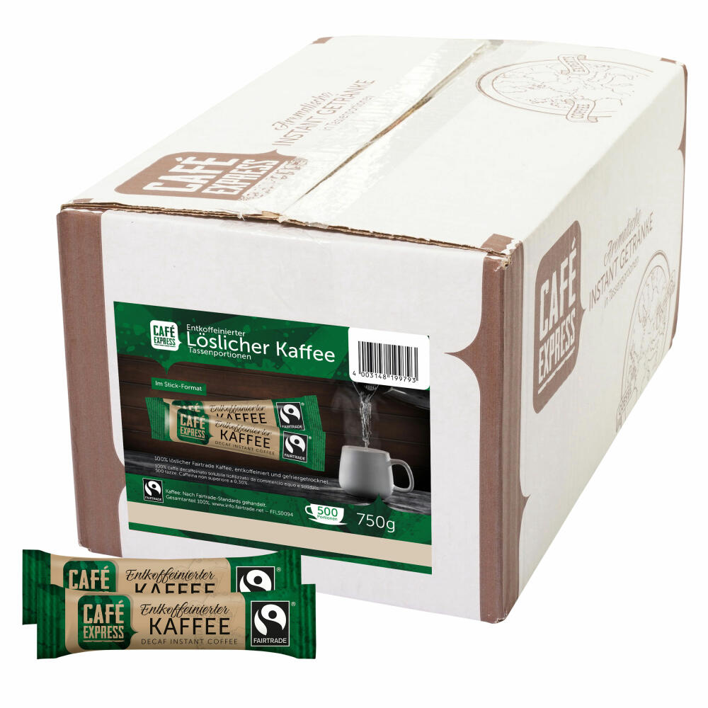Café Express Kaffeesticks entkoffeiniert, löslicher decaf Kaffee, Instantkaffee, 500 x 1.5 g
