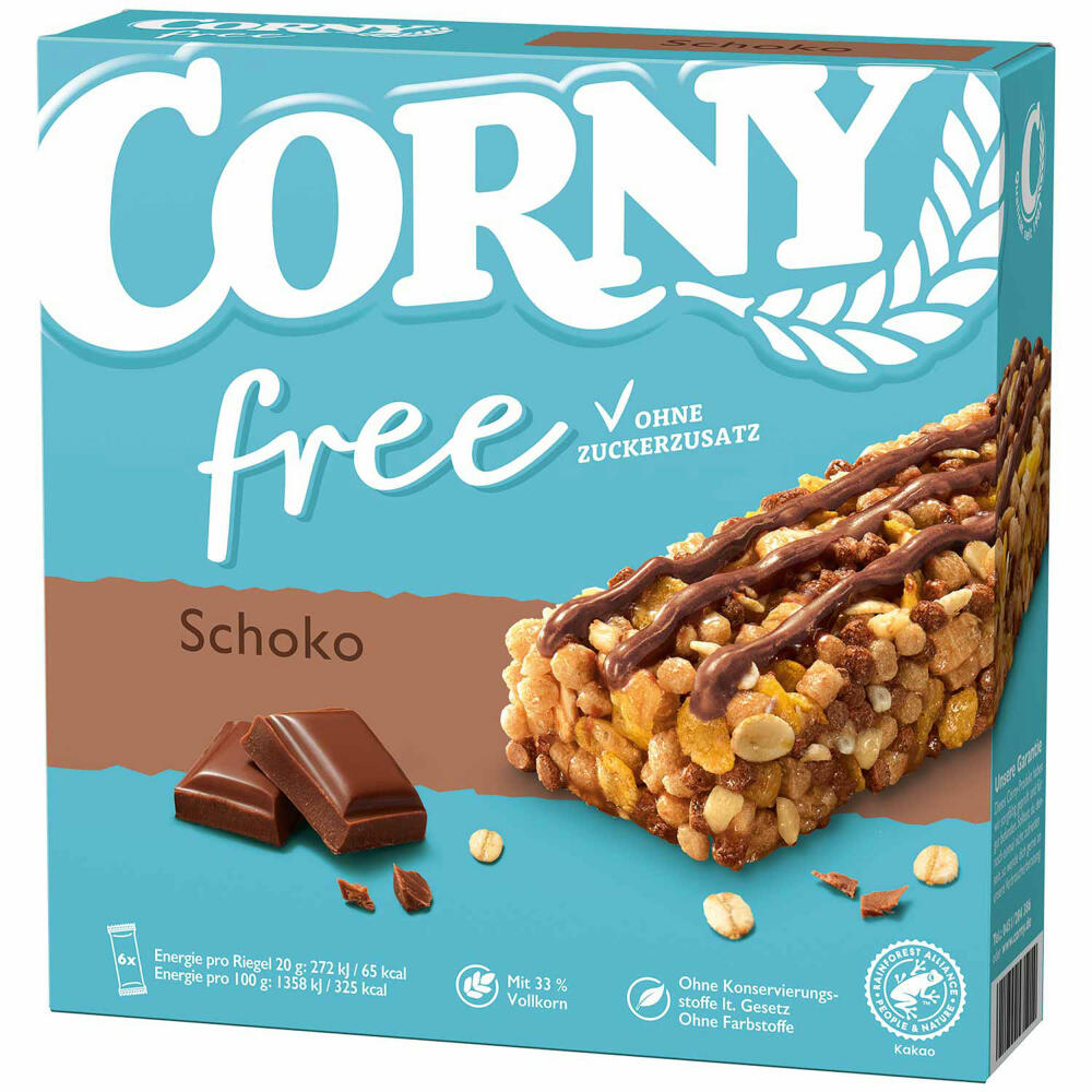 Corny Free Schoko, Müsliriegel, Schokoriegel, Ohne Zuckerzusatz, Schoko Riegel, 6 x 20 g