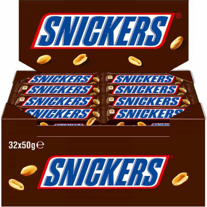 Snickers, Schokoriegel, Erdnuss-Karamell Schoko Riegel, 32 Stück, á 50 g