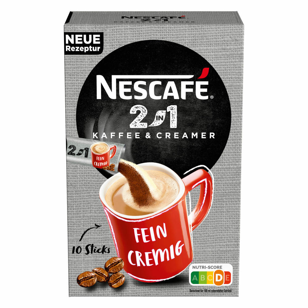 Nescafé 2in1 Sticks, Instant Coffee with Creamer, Instant Coffee, 10 Portion Sticks