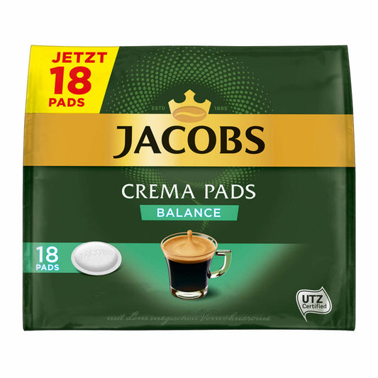 Jacobs Kaffeepads Crema Pads, Balance, Samtiger & Weicher Geschmack, Kaffee, 18 Pads