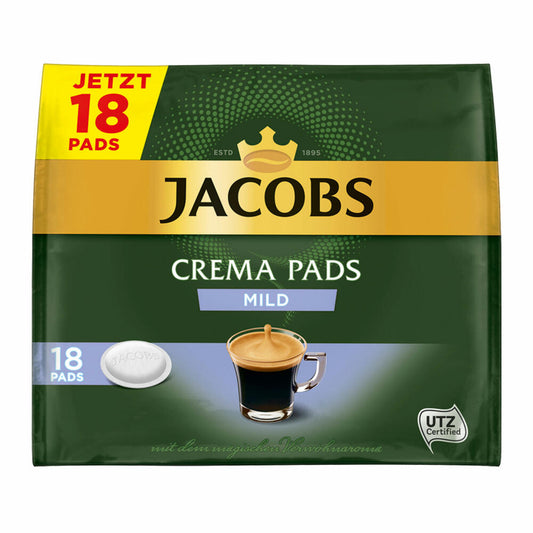 Jacobs Kaffeepads Crema Pads, Mild, Milder & Weicher Geschmack, Kaffee, 18 Pads