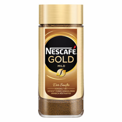 Nescafé Gold Mild, löslicher Bohnenkaffee, Kaffee, gemahlener Röstkaffee, Glas, 6 x 100 g