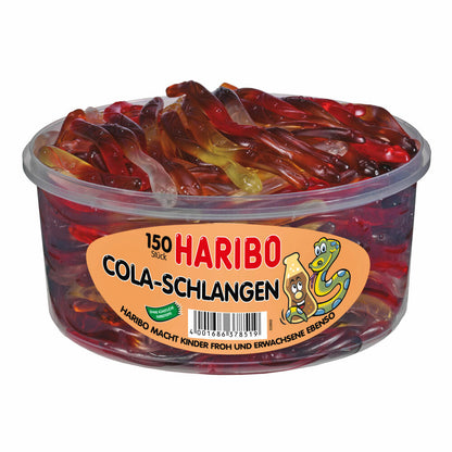 Haribo Cola-Schlangen, Gummibärchen, Weingummi, Fruchtgummi, 150 Stück, 1050g Dose
