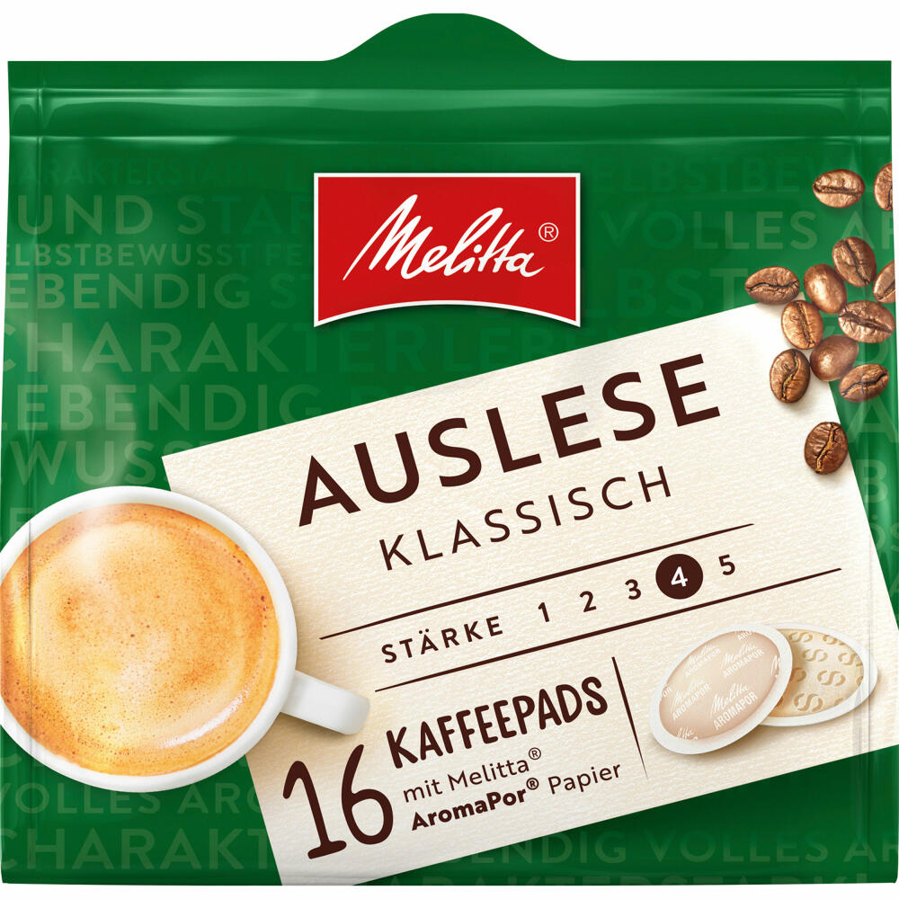 Melitta Pads Cafe Auslese, Kaffeepads, Kaffee, für Pad Maschinen, 16 Pads, á 16 g