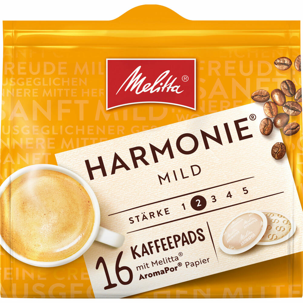 Melitta Pads Cafe Harmonie Mild, Kaffeepads, Kaffee, für Pad Maschinen, 16 Pads, á 16 g