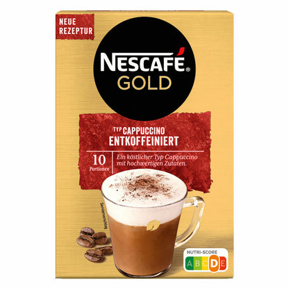 Nescafé Gold Typ Cappuccino Entkoffeiniert, Löslicher Bohnenkaffee, Instantkaffee, Instant Kaffee, 2 x 10 Portionen