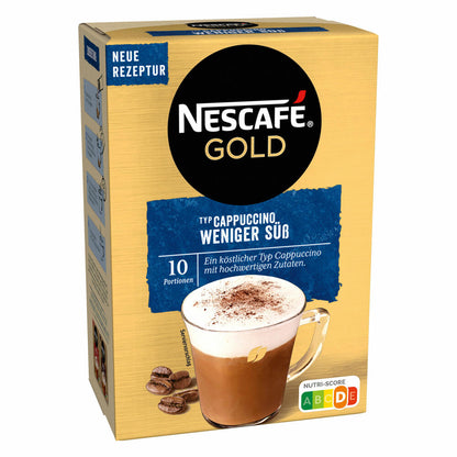Nescafé Gold Typ Cappuccino Weniger Süß, Löslicher Bohnenkaffee, Instantkaffee, Kaffee, 3 x 10 Portionen