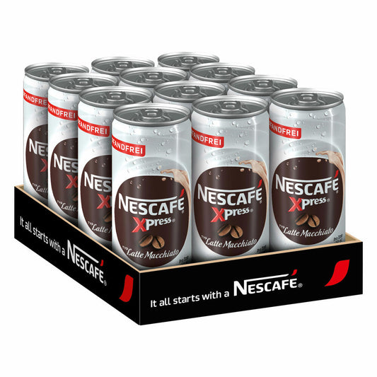 Nescafé Xpress Latte Macchiato, Kaffee, Eiskaffee, Milchkaffee, Frappé, 12 x 250 ml Dose