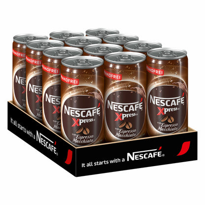 Nescafé Xpress Espresso Macchiato, Kaffee, Eiskaffee, Milchkaffee, Frappé, 12 x 250 ml Dose