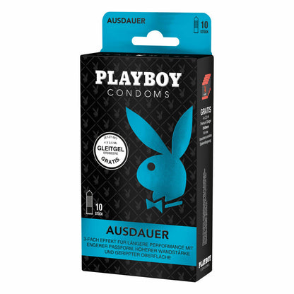 Playboy Condoms Kondome Ausdauer, Verhütungsmittel, 3-fach Effekt, mit Gleitgel gratis, 52 mm, 2 x 10 Stück
