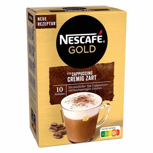 Nescafé Gold Typ Cappuccino Cremig Zart, Löslicher Bohnenkaffee, Instantkaffee, Kaffee, 10 Portionen, 012435569