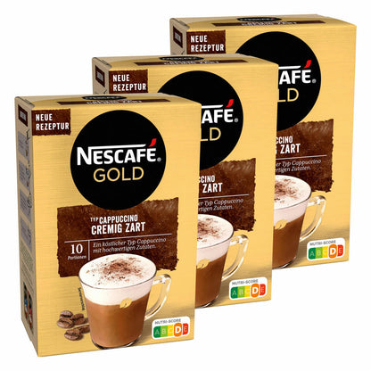 Nescafé Gold Typ Cappuccino Cremig Zart, Löslicher Bohnenkaffee, Instantkaffee, Kaffee, 3 x 10 Portionen