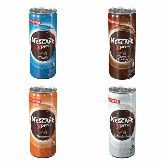 Nescafé Xpress Probierset, Kaffee, Eiskaffe, Milchkaffee, Frappé, 4 x 250 ml Dose