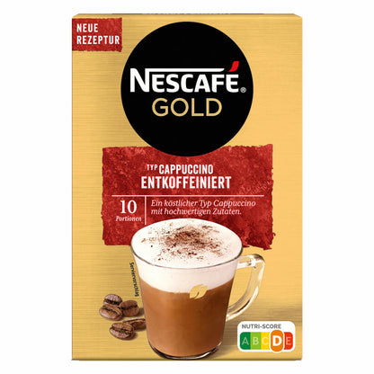 Nescafé Gold Typ Cappuccino Entkoffeiniert, Löslicher Bohnenkaffee, Instantkaffee, Instant Kaffee, 3 x 10 Portionen