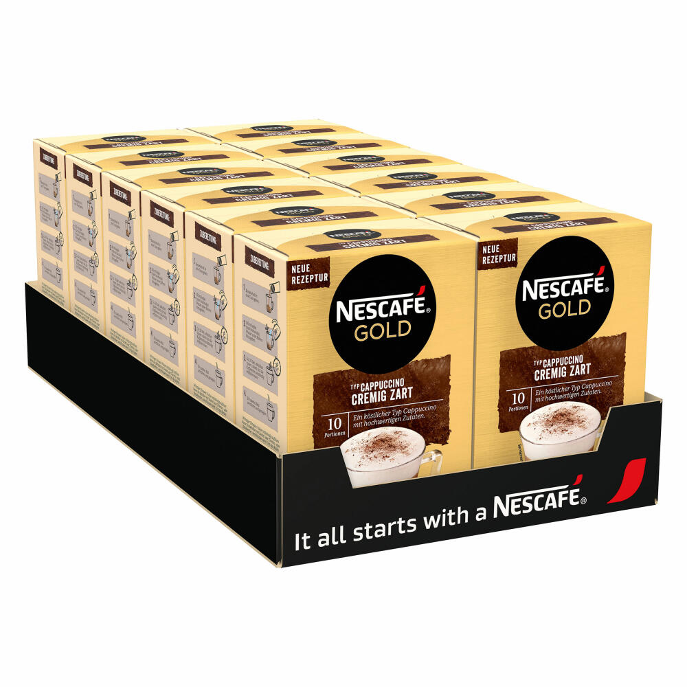 Nescafé Gold Typ Cappuccino Cremig Zart, Löslicher Bohnenkaffee, Instantkaffee, Kaffee, 12 x 10 Portionen
