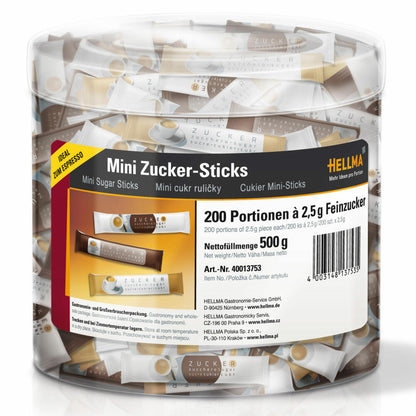 Hellma Mini Zucker-Sticks, Portionszucker, Feinzucker, Zuckertüten, 200 Stück