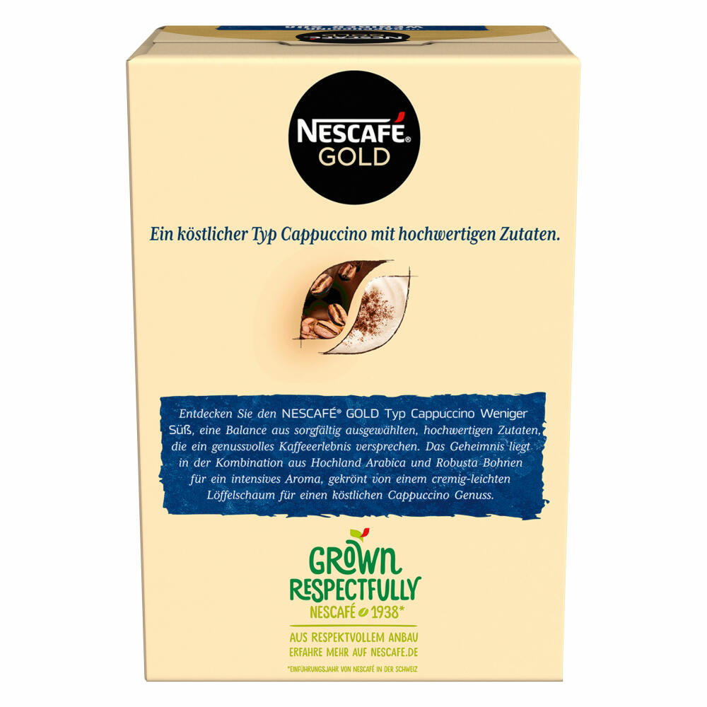 Nescafé Gold Typ Cappuccino Weniger Süß, Löslicher Bohnenkaffee, Instantkaffee, Kaffee, 10 x 10 Portionen