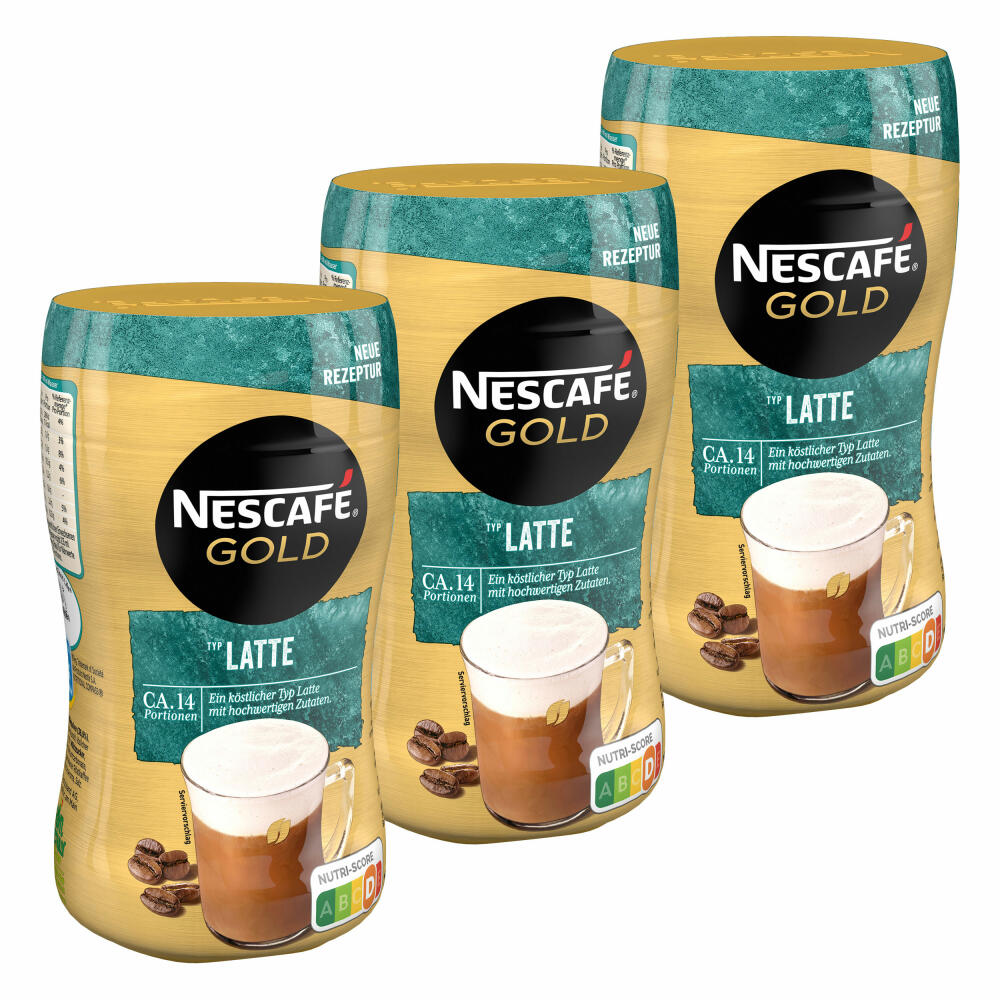 Nescafé Gold Typ Latte, Löslicher Bohnenkaffee, Instantkaffee, Kaffee, Dose, 3 x 250 g